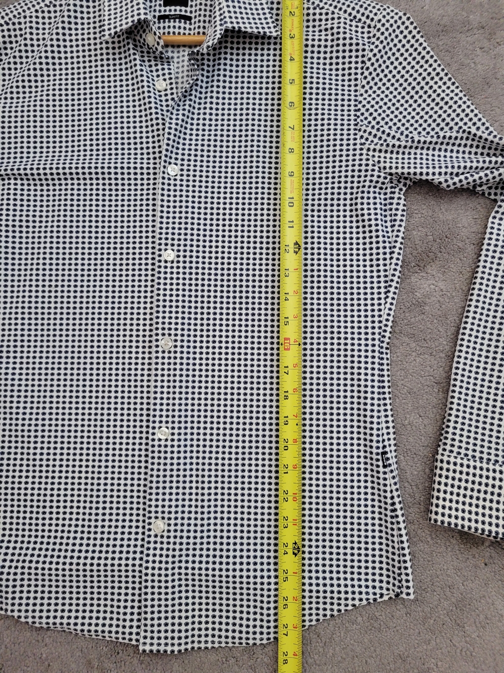 BOSS Hugo Boss Men’s Slim Fit Patterned Dress Shirt Stretch Size M Blue White - Picture 7 of 10